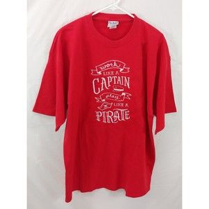 Vtg Pluma Mens T Shirt XL Short Sleeve Red Captain Pirate Heavy Cotton Novelty